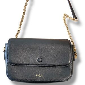 Ralph Lauren Micro Black Newbury Port Crossbody Shoulder Mini Bag Gold Chain